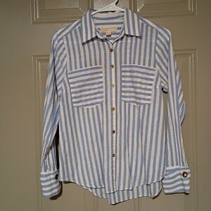 Michaels Blue and White Striped Shirt with Gold Accents